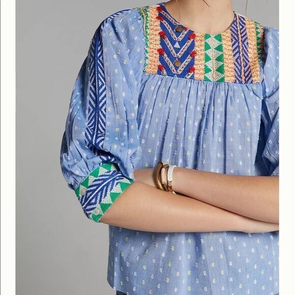 NWT Anthropologie Verb Pallavi Singhee Rhapsody Embroidered Blouse Medium B-1158 - Picture 6 of 8